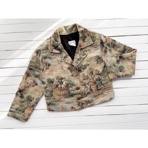 vtg Paco Soler medieval wine making‎ castle woven blanket tapestry jacket M